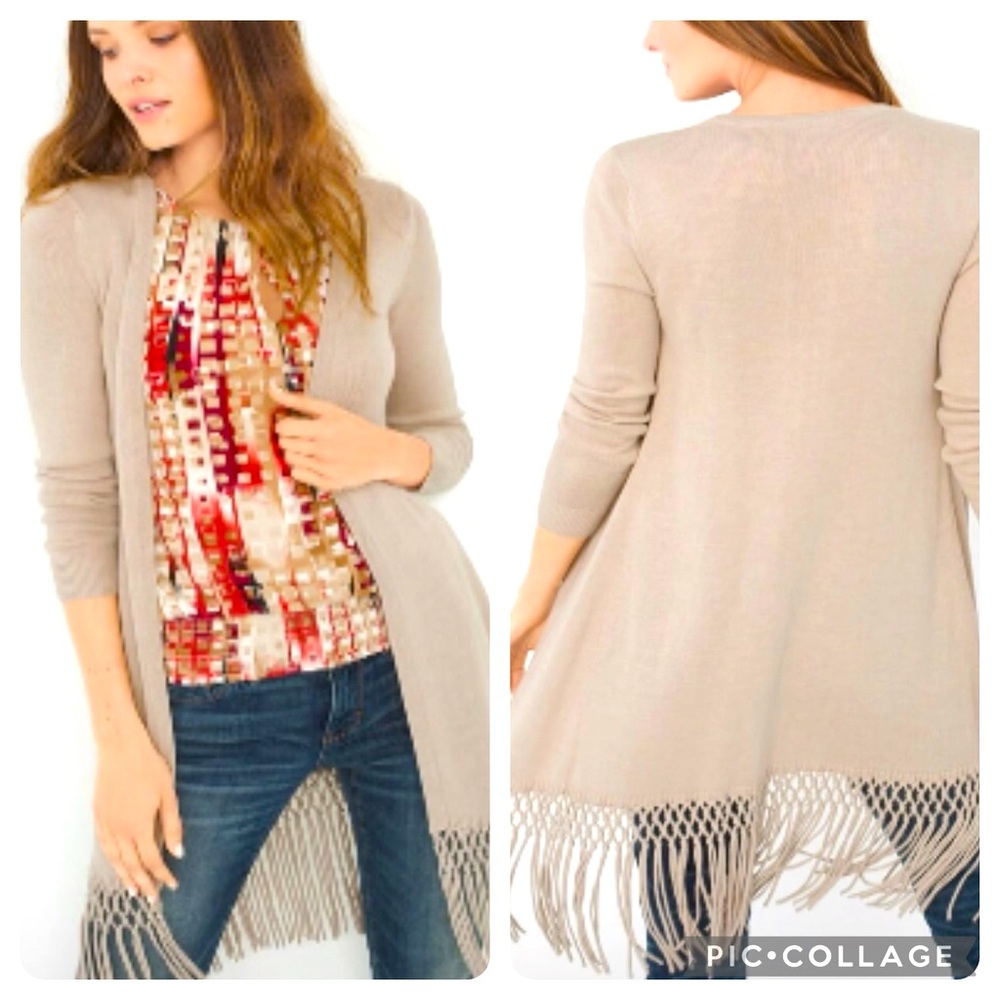 White House Black Market WHBM Fringe Open Sweater Cardigan Sz M NWOT